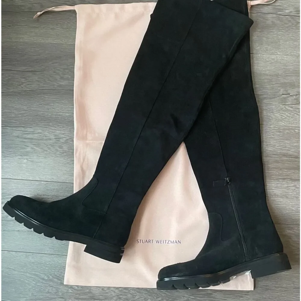 Stuart Weitzman Women's Black Chicago Lug Suede Over-the-knee Boots Size 9.5